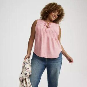 New Torrid Top size 4X Pink Salmon Pintuck Tie Front Sleeveless Cotton Summer